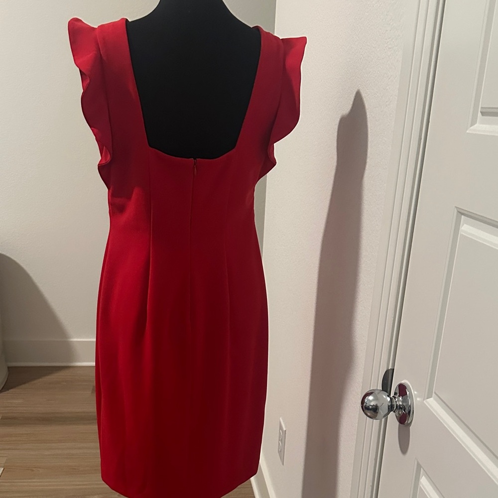 Calvin Klein Collection Red Mini Dress with Ruffle Sleeves - Picture 4 of 10
